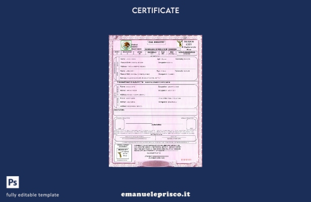 modello di certificato di matrimonio messicano in stile verificato nel modello i